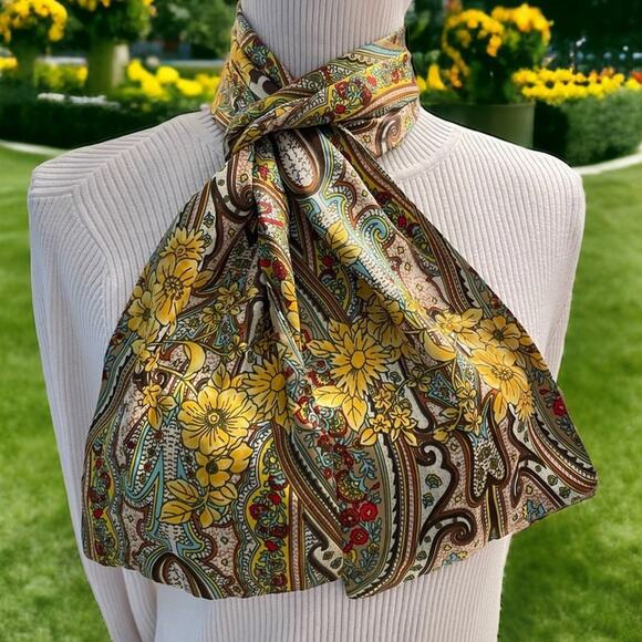 Accessories - Vintage Paisley Floral Scarf Womens Colorful Cottage Core Grandma 80s